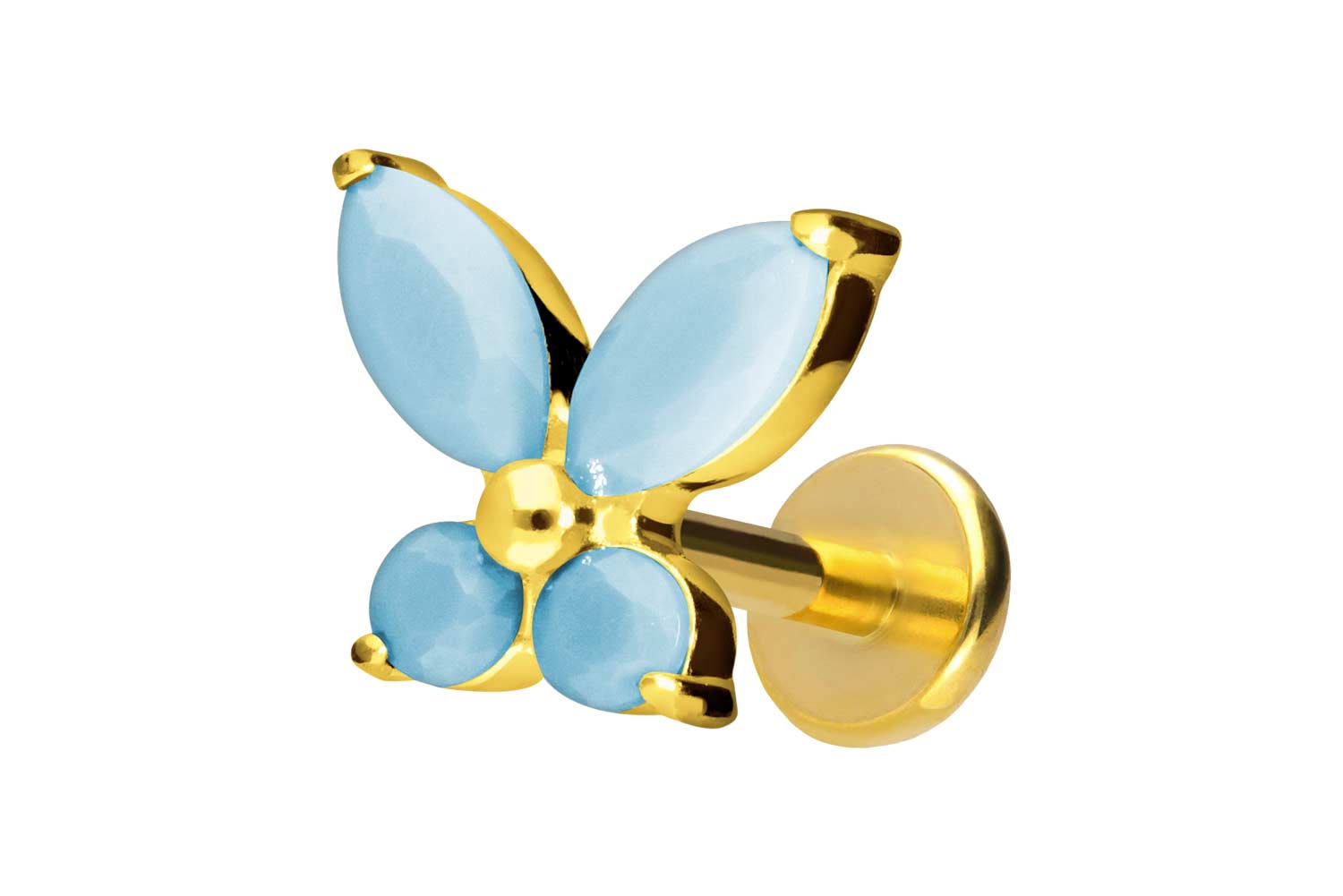Titan Labret Piercing mit Push Fit SCHMETTERLING + SYNTHETISCHE TÜRKISE